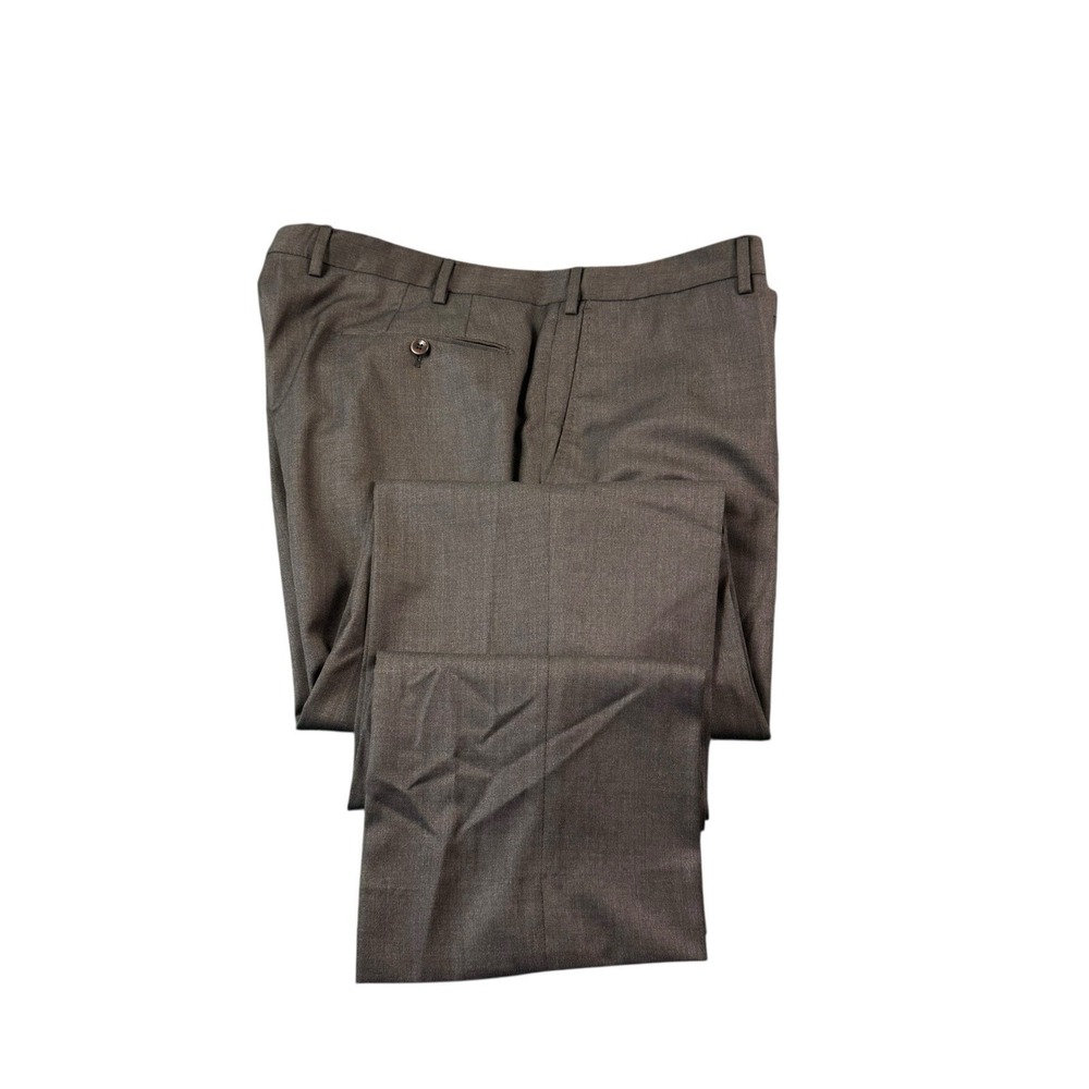 Incotex Solid Brown‎ Flat Front Super 100s Wool Men's Trouser Size 40x36